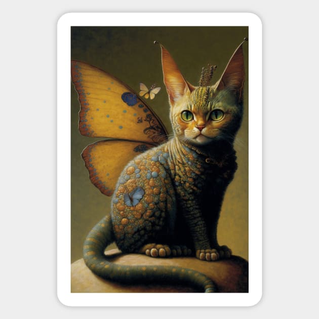 Vintage Cat Dragon with Butterfly Wings Sticker by styleandlife